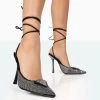 Galaxy Black Sparkly Diamante Pointed Court Stiletto Lace Up Wrap Around Heels -Chic Footwear Shop 771A8290