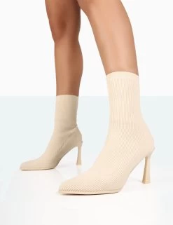 Farah Ecru Knitted Pointed Toe Stiletto Heel Ankle Sock Boots 8 Farah Ecru Knitted Pointed Toe Stiletto Heel Ankle Sock Boots -Chic Footwear Shop 771A8299