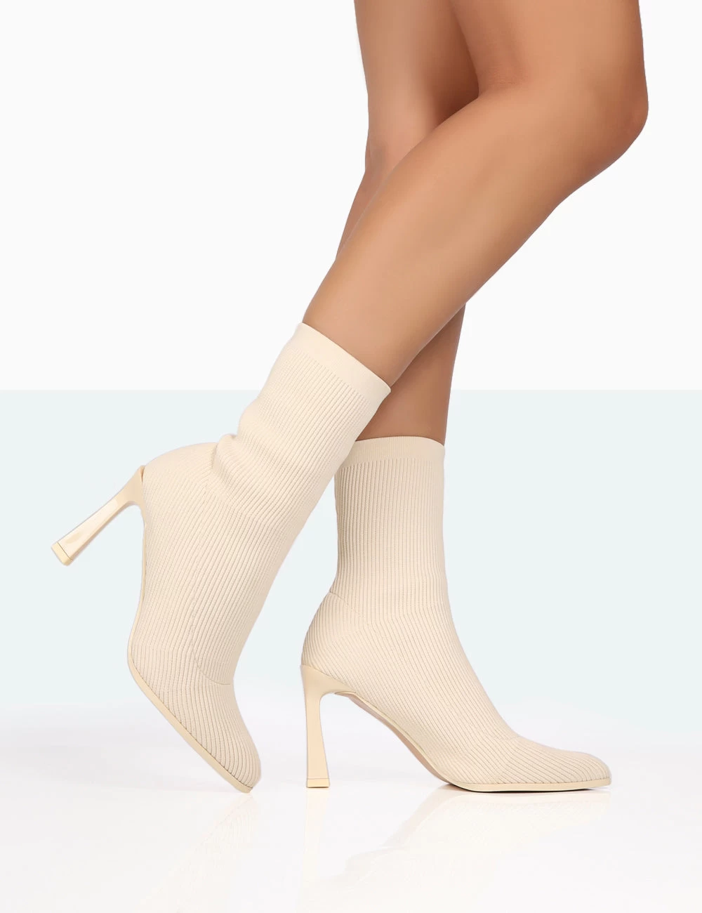 Farah Ecru Knitted Pointed Toe Stiletto Heel Ankle Sock Boots 3 Farah Ecru Knitted Pointed Toe Stiletto Heel Ankle Sock Boots