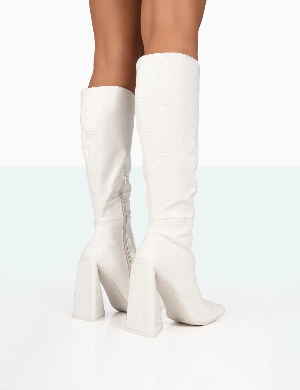 Senna White Croc Pu Knee High Block Heel Boots 6 Senna White Croc Pu Knee High Block Heel Boots - Image 4