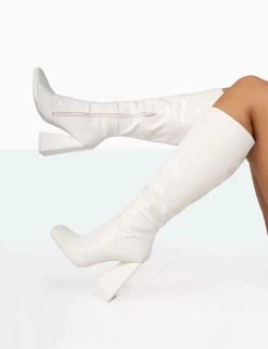 Senna White Croc Pu Knee High Block Heel Boots 8 Senna White Croc Pu Knee High Block Heel Boots -Chic Footwear Shop 771A8376