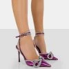 Midnight Purple Mirror Wrap Around Bow Pointed Toe Court Heels