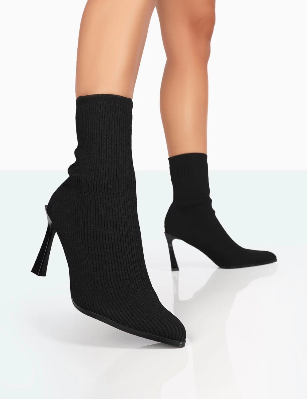 Farah Black Knitted Pointed Toe Stiletto Heel Ankle Sock Boots 3 Farah Black Knitted Pointed Toe Stiletto Heel Ankle Sock Boots