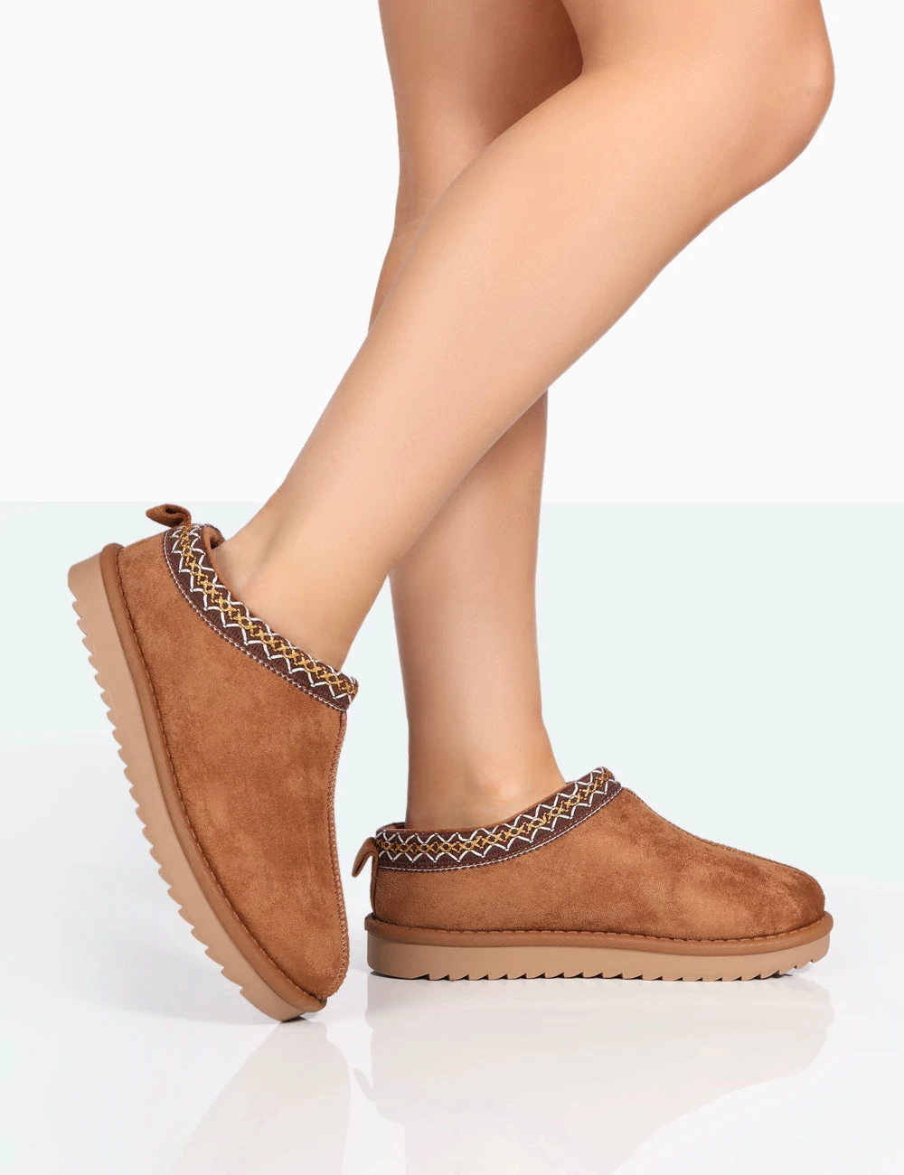 Tamsin Tan Faux Suede Embroidered Slipper Boots 3 Tamsin Tan Faux Suede Embroidered Slipper Boots