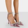 Midnight Pink Mirror Wrap Around Bow Pointed Toe Court Heels -Chic Footwear Shop 771A9177