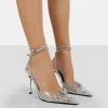 Glisten Silver Metallic Clear Diamante Wrap Around Pointed Toe Heels 2 Glisten Silver Metallic Clear Diamante Wrap Around Pointed Toe Heels -Chic Footwear Shop 771A9185
