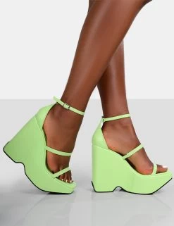 Duke Green Lime Strappy Square Toe Platform Wedge High Heels 9 Duke Green Lime Strappy Square Toe Platform Wedge High Heels -Chic Footwear Shop 771A9222