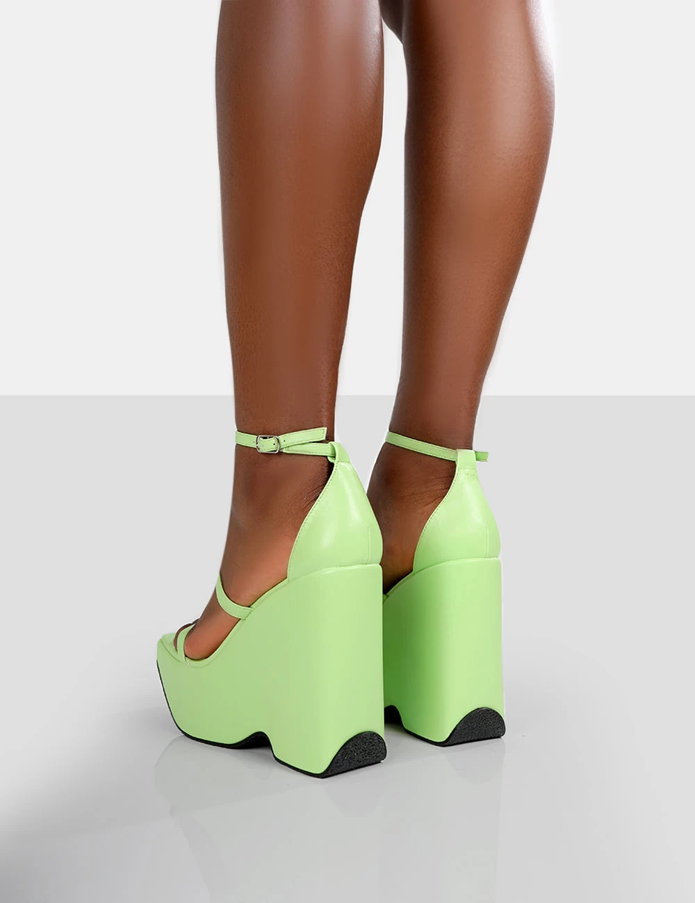 Duke Green Lime Strappy Square Toe Platform Wedge High Heels 4 Duke Green Lime Strappy Square Toe Platform Wedge High Heels - Image 2