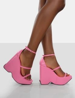 Duke Pink Strappy Square Toe Platform Wedge High Heels -Chic Footwear Shop 771A9241