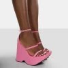 Duke Pink Strappy Square Toe Platform Wedge High Heels -Chic Footwear Shop 771A9242