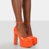 Donatella Orange Patent Ankle Strap Block Heel Platform Court Shoes -Chic Footwear Shop 771A9261