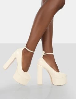 Donatella White Patent Ankle Strap Block Heel Platform Court Shoes 9 Donatella White Patent Ankle Strap Block Heel Platform Court Shoes -Chic Footwear Shop 771A9270