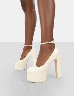 Donatella White Patent Ankle Strap Block Heel Platform Court Shoes 8 Donatella White Patent Ankle Strap Block Heel Platform Court Shoes -Chic Footwear Shop 771A9273
