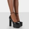 Donatella Black Patent Ankle Strap Block Heel Platform Court Shoes -Chic Footwear Shop 771A9275