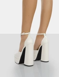 Mercy Ecru Pu Strappy Square Toe Platform High Block Heels 9 Mercy Ecru Pu Strappy Square Toe Platform High Block Heels -Chic Footwear Shop 771A9733