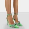 Midnight Green Satin Wrap Around Bow Pointed Toe Court Heels 2 Midnight Green Satin Wrap Around Bow Pointed Toe Court Heels -Chic Footwear Shop 771A9842