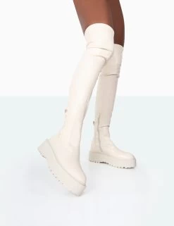 Pheonixe Ecru Pu Chunky Sole Round Toe Over The Knee Boots 7 Pheonixe Ecru Pu Chunky Sole Round Toe Over The Knee Boots -Chic Footwear Shop 771A9901 86153190 3c07 413d 849f eb13c24c8590