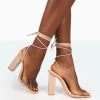 Date-Night Wide Fit Nude PU Lace Up Clear Perspex Square Toe Heels -Chic Footwear Shop 771A9925