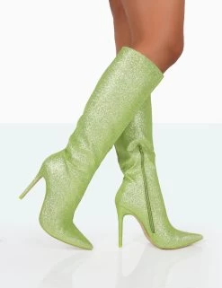 Diva Lime Glitter Pointed Toe Stiletto Knee High Boots 9 Diva Lime Glitter Pointed Toe Stiletto Knee High Boots -Chic Footwear Shop 771A9925 1e9d62d7 952f 444e 9be4 ed2b67673514