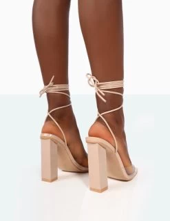 Date-Night Wide Fit Nude PU Lace Up Clear Perspex Square Toe Heels -Chic Footwear Shop 771A9926