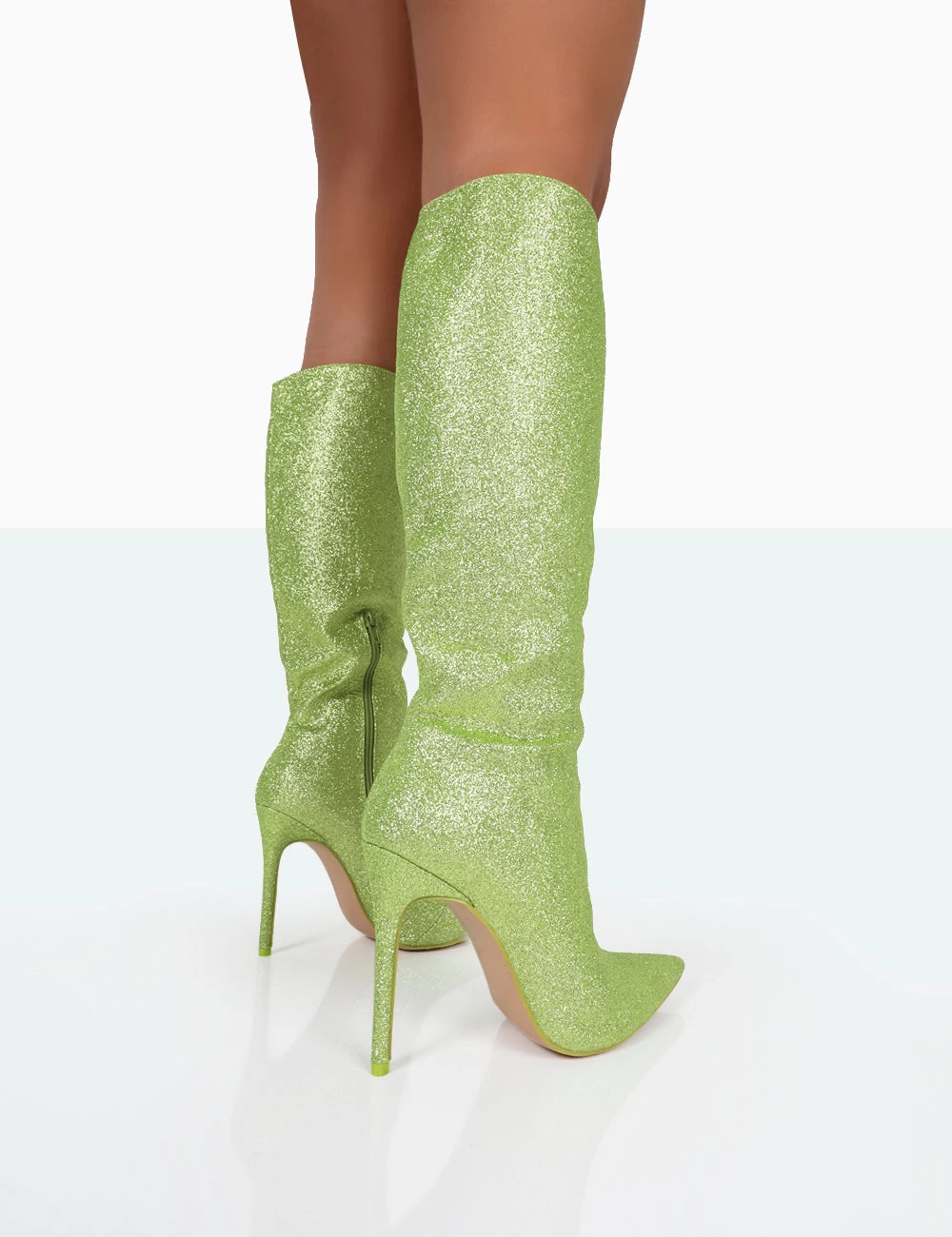 Diva Lime Glitter Pointed Toe Stiletto Knee High Boots 5 Diva Lime Glitter Pointed Toe Stiletto Knee High Boots - Image 3