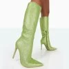 Diva Lime Glitter Pointed Toe Stiletto Knee High Boots