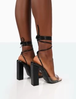 Date-Night Wide Fit Black Croc Lace Up Clear Perspex Square Toe Heels -Chic Footwear Shop 771A9930 d948db5f c756 4090 bc55 37c7b5ba5d41