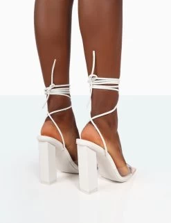 Date-Night Wide Fit White Croc Lace Up Clear Perspex Square Toe Heels 9 Date-Night Wide Fit White Croc Lace Up Clear Perspex Square Toe Heels -Chic Footwear Shop 771A9935