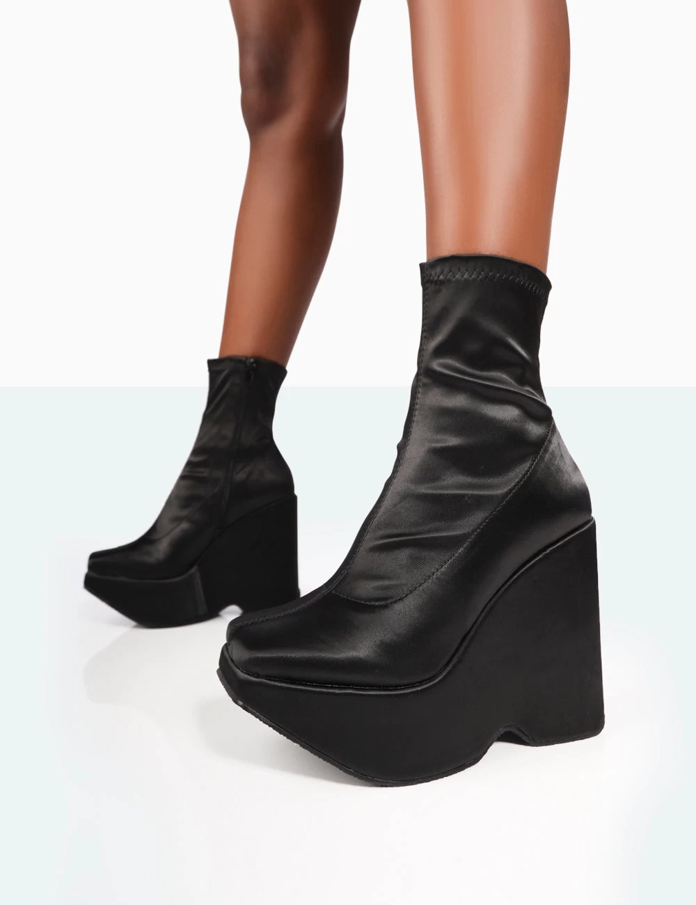 Versus Wide Fit Black Satin Platform Sole Ankle Boots 4 Versus Wide Fit Black Satin Platform Sole Ankle Boots - Image 2