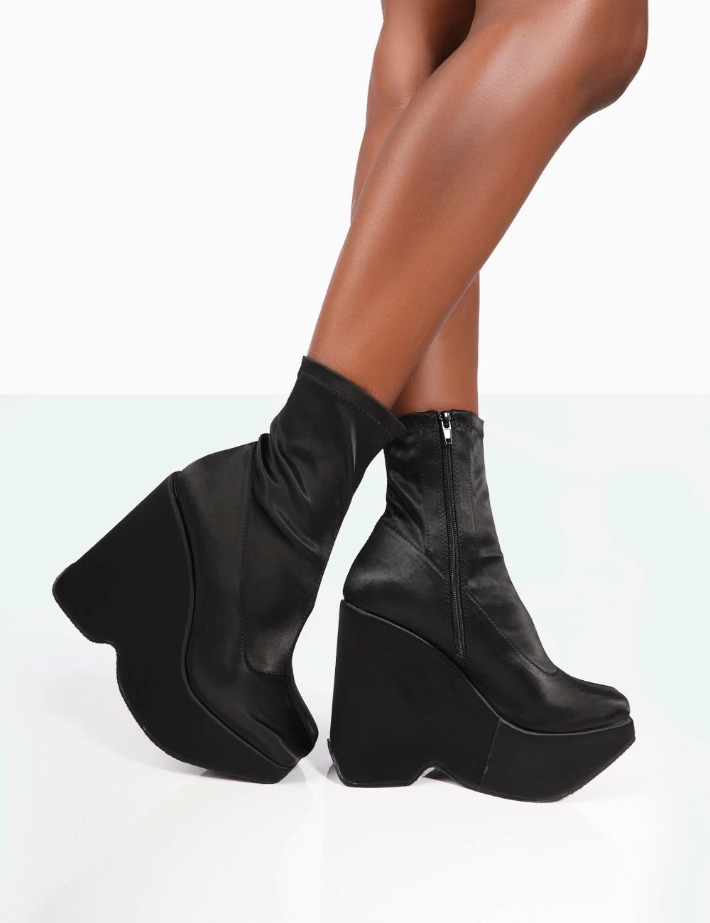 Versus Wide Fit Black Satin Platform Sole Ankle Boots 3 Versus Wide Fit Black Satin Platform Sole Ankle Boots