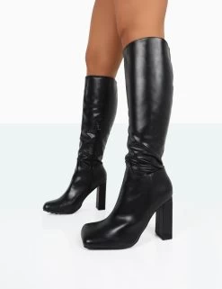 Gia Black Box PU Square Toe Block Heel Knee High Boots 8 Gia Black Box PU Square Toe Block Heel Knee High Boots -Chic Footwear Shop 771A9954