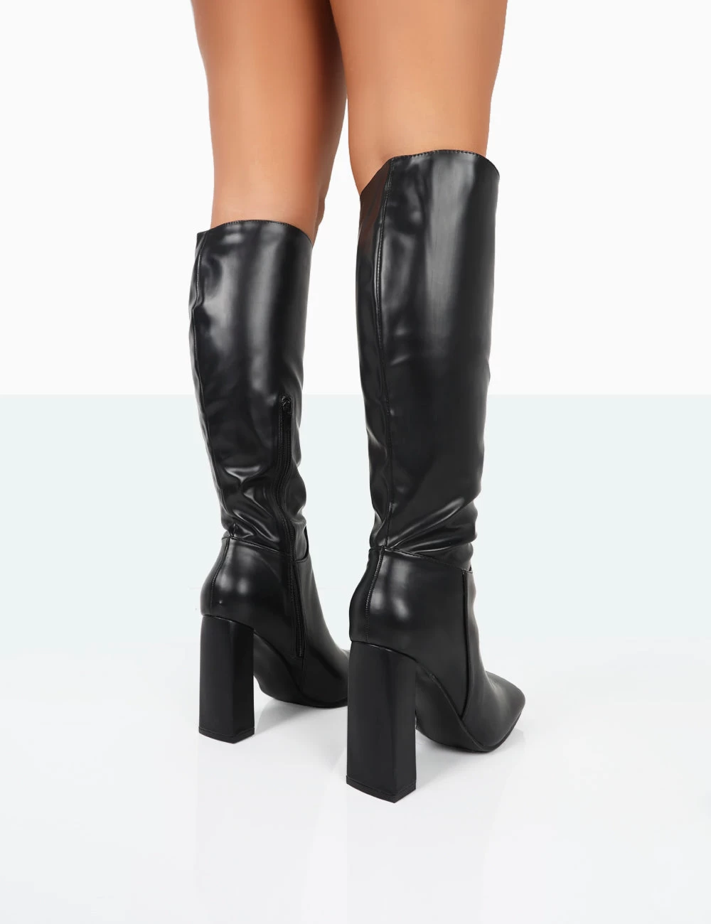 Gia Black Box PU Square Toe Block Heel Knee High Boots 6 Gia Black Box PU Square Toe Block Heel Knee High Boots - Image 4