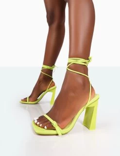 Cleo Lime Pu Square Toe Strappy Lace Up Block Heels 8 Cleo Lime Pu Square Toe Strappy Lace Up Block Heels -Chic Footwear Shop 771A9964