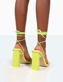 Cleo Lime Pu Square Toe Strappy Lace Up Block Heels 9 Cleo Lime Pu Square Toe Strappy Lace Up Block Heels -Chic Footwear Shop 771A9966