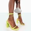 Cleo Lime Pu Square Toe Strappy Lace Up Block Heels 1 Cleo Lime Pu Square Toe Strappy Lace Up Block Heels -Chic Footwear Shop 771A9967