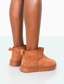 Flurry Chestnut Brown Faux Suede Ultra Mini Ankle Boots -Chic Footwear Shop 771A9973 0cb20bb8 ec25 4ea9 a7c9 ca444192be88