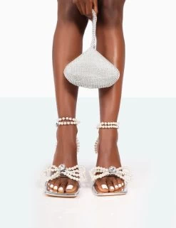 Hope Wide Fit Silver Metallic PU Clear Perspex Bow Strappy Mid Heels -Chic Footwear Shop 771A9989