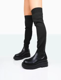 New-Me Black Pu And Knit Over The Knee Chunky Sole Sock Fit Boots 8 New-Me Black Pu And Knit Over The Knee Chunky Sole Sock Fit Boots -Chic Footwear Shop 771A9994 5e591756 5fd0 4d38 9e3d 271395c29961