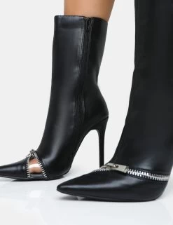 Pitstop Black Pu Zip Detail Pointed Toe Stiletto Heel Ankle Boots -Chic Footwear Shop 7 16c331c7 04f4 4c34 ae29 8cd3e7c28c02