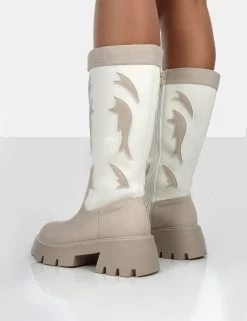 Fly Away Ecru Pu Round Toe Western Cowboy Platform Chunky Sole Knee High Boots -Chic Footwear Shop 7 d8c5e975 4b7d 40ad bd9f 3028eb036416