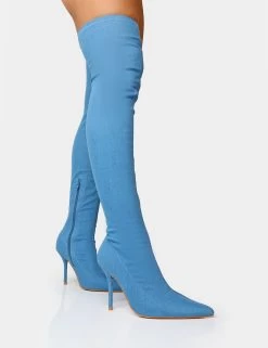 Jodie Blue Denim Seam Detail Pointed Toe Stiletto Thigh High Boots 10 Jodie Blue Denim Seam Detail Pointed Toe Stiletto Thigh High Boots -Chic Footwear Shop 8 a07f6198 e53e 458e be4c b58259a4e53a