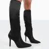 Best Believe Black Satin Pointed Toe Stiletto Heeled Knee High Boots 1 Best Believe Black Satin Pointed Toe Stiletto Heeled Knee High Boots -Chic Footwear Shop 8fd9f4ca df00 4e02 ac20 4e36ad9d7a0a