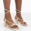 Aloha Ecru Lace Up Block Mid Heeled Sandals 1 Aloha Ecru Lace Up Block Mid Heeled Sandals -Chic Footwear Shop ALOHAWHITEFRONT