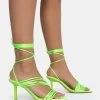 Esla Lime Satin Multi Strap Lace Up Square Toe Mid Stiletto Heels 2 Esla Lime Satin Multi Strap Lace Up Square Toe Mid Stiletto Heels -Chic Footwear Shop AQ4A0015
