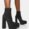 Cady Black Pu Platform Pointed Toe Block Heel Ankle Boots -Chic Footwear Shop CADYBLACKFLIP