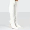 Confidence White Stiletto Heeled Over The Knee PU Boots 1 Confidence White Stiletto Heeled Over The Knee PU Boots -Chic Footwear Shop CONFIDENCEWHITEFRONTcopy