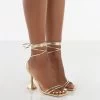 Dymond Gold Metallic Lace Up Square Toe Cake Stand Heels -Chic Footwear Shop DymondGoldFrontLaceDown