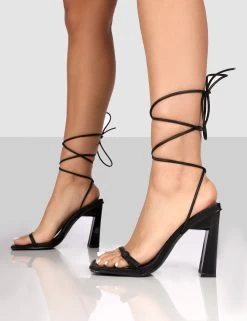 Cleo Black Pu Square Toe Strappy Lace Up Block Heels 9 Cleo Black Pu Square Toe Strappy Lace Up Block Heels -Chic Footwear Shop ECOMTEMPLATE2copy