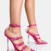 Giada Hot Pink Satin Strappy Buckle Detail Pointed Toe Stiletto Heels