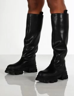 Genius Black Wide Fit Knee High Chunky Sole Boots -Chic Footwear Shop GENIUS BLACK1 f25cfec5 019e 4239 8af8 b9ef76a28bf2